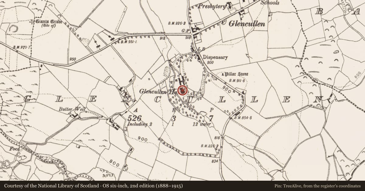 Ordnance Survey six-inch map, 2nd edition (1888–1915) covering the location of House - 16th/17th century, Glencullen, County Dublin, with a pin at the register's coordinates
