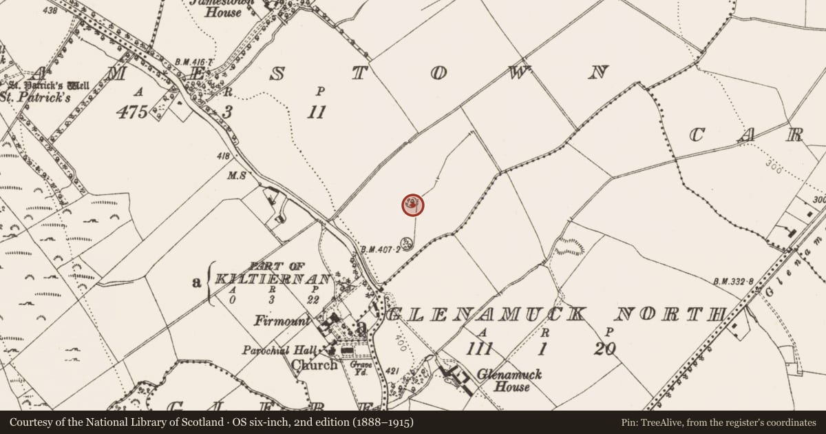 Ordnance Survey six-inch map, 2nd edition (1888–1915) covering the location of Designed landscape - tree-ring, Jamestown, County Dublin, with a pin at the register's coordinates