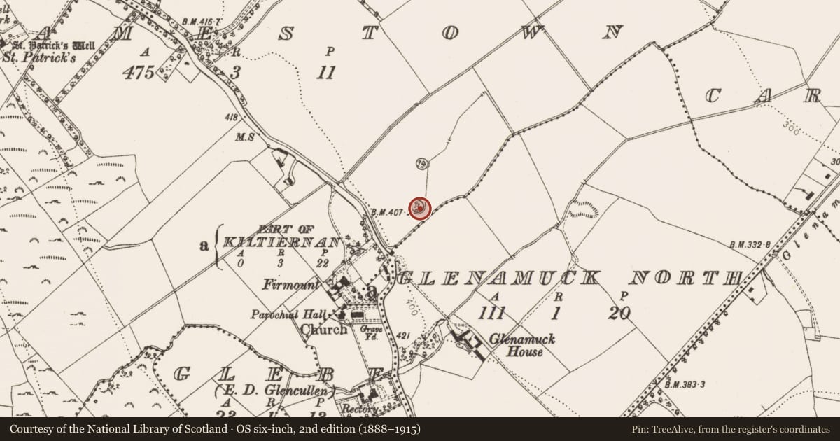 Ordnance Survey six-inch map, 2nd edition (1888–1915) covering the location of Designed landscape - tree-ring, Jamestown, County Dublin, with a pin at the register's coordinates
