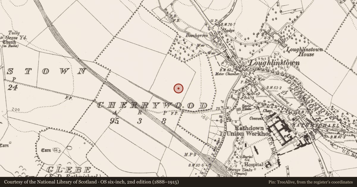 Ordnance Survey six-inch map, 2nd edition (1888–1915) covering the location of House - prehistoric, Cherrywood, County Dublin, with a pin at the register's coordinates