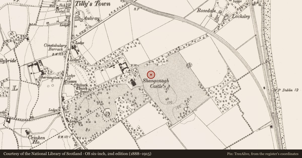 Ordnance Survey six-inch map, 2nd edition (1888–1915) covering the location of Brickworks, Shanganagh, County Dublin, with a pin at the register's coordinates