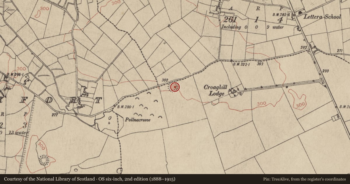 Ordnance Survey six-inch map, 2nd edition (1888–1915) covering the location of Ringfort - rath, Croaghill, County Galway, with a pin at the register's coordinates