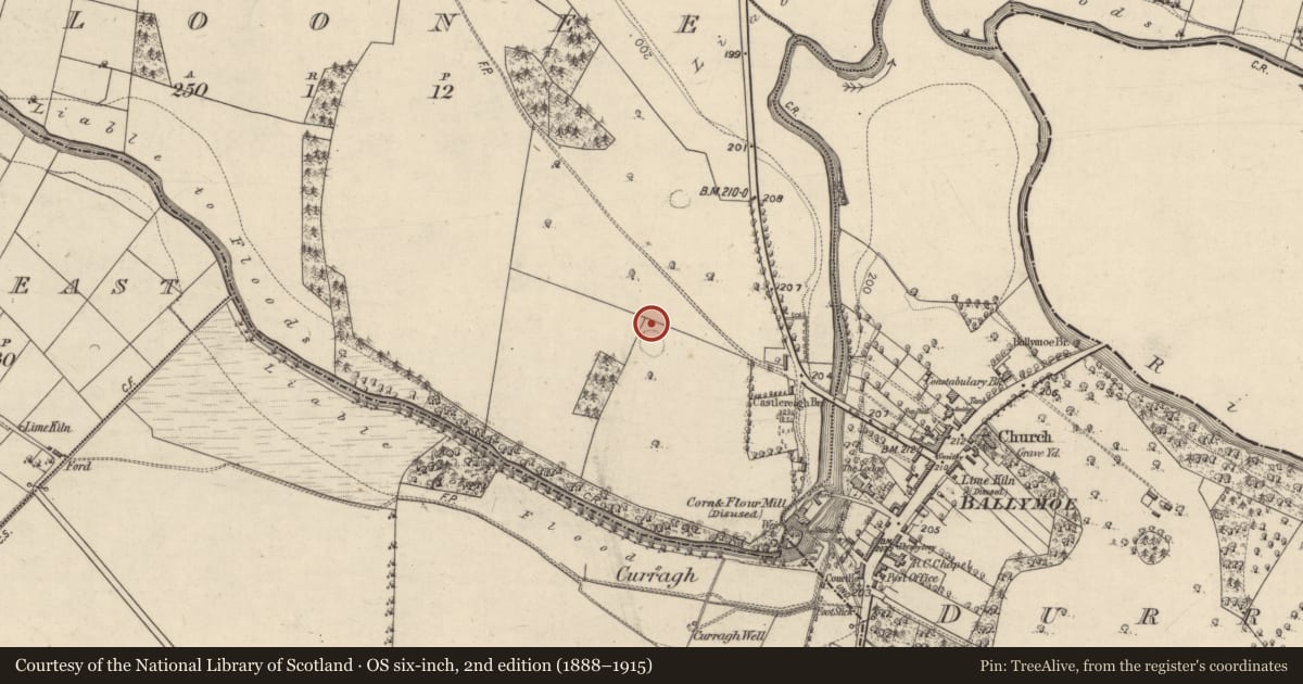 Ordnance Survey six-inch map, 2nd edition (1888–1915) covering the location of Enclosure, Cloonee, County Galway, with a pin at the register's coordinates