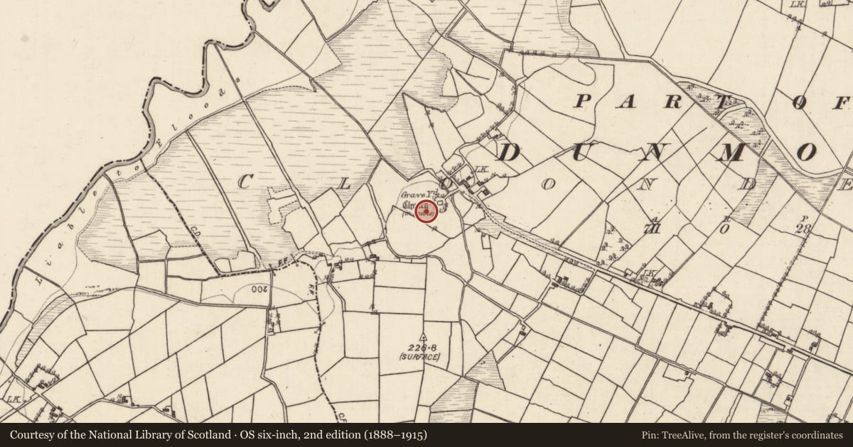 Ordnance Survey six-inch map, 2nd edition (1888–1915) covering the location of Ecclesiastical enclosure, Cloondergan, County Galway, with a pin at the register's coordinates