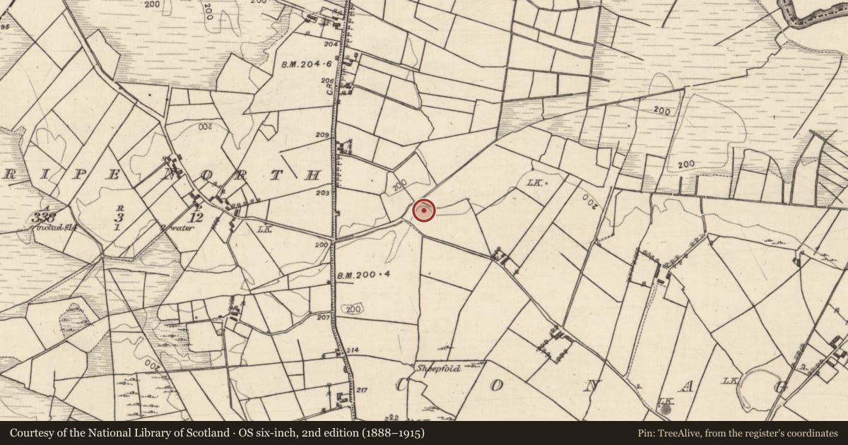 Ordnance Survey six-inch map, 2nd edition (1888–1915) covering the location of Leacht cuimhne, Conagher, County Galway, with a pin at the register's coordinates