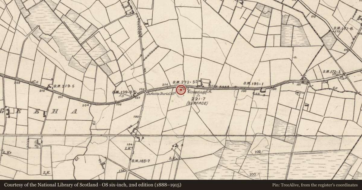Ordnance Survey six-inch map, 2nd edition (1888–1915) covering the location of Enclosure, Curraghaderry, County Galway, with a pin at the register's coordinates