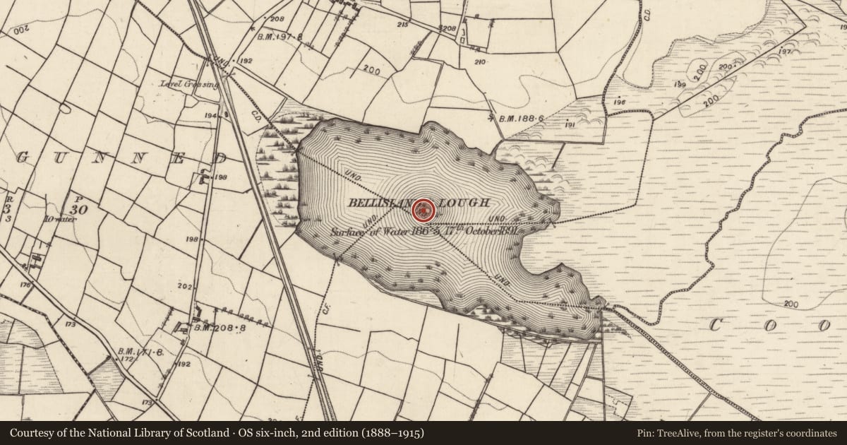 Ordnance Survey six-inch map, 2nd edition (1888–1915) covering the location of Crannog, Illaun, County Galway, with a pin at the register's coordinates