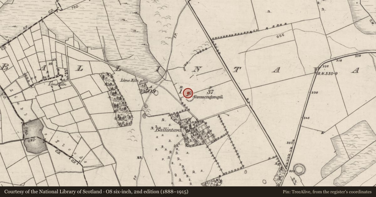 Ordnance Survey six-inch map, 2nd edition (1888–1915) covering the location of Ringfort - rath, Ballintava, County Galway, with a pin at the register's coordinates