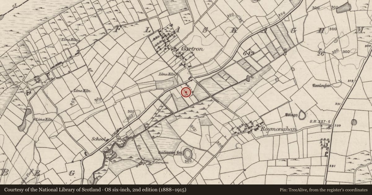 Ordnance Survey six-inch map, 2nd edition (1888–1915) covering the location of Ringfort - unclassified, Flaskagh More, County Galway, with a pin at the register's coordinates
