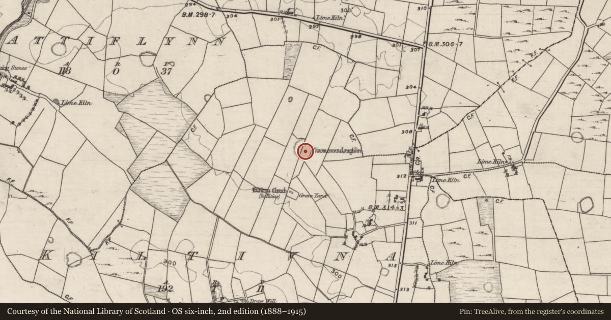 Ordnance Survey six-inch map, 2nd edition (1888–1915) covering the location of Ringfort - unclassified, Kiltivna, County Galway, with a pin at the register's coordinates