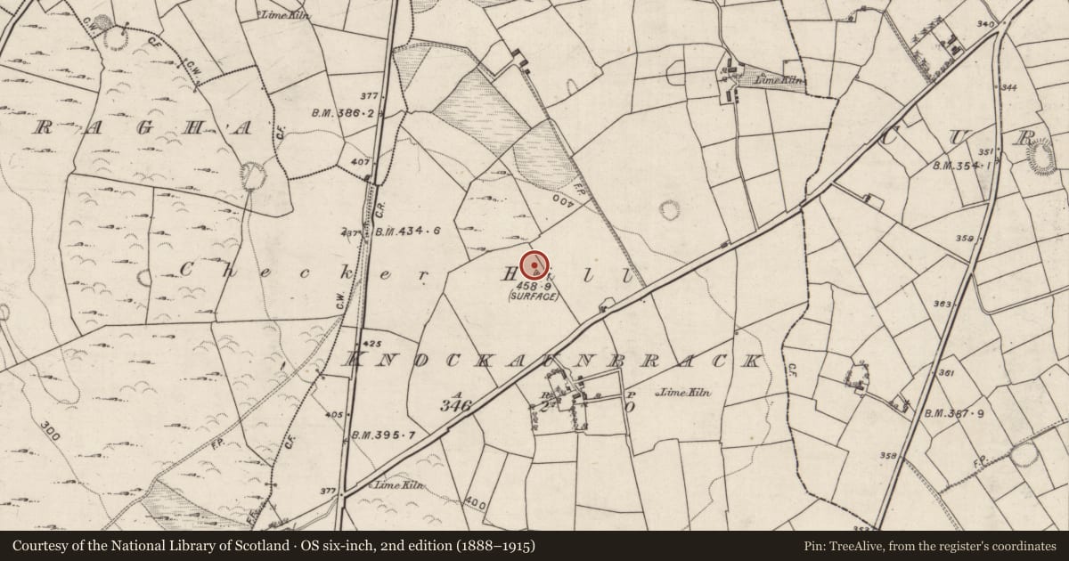 Ordnance Survey six-inch map, 2nd edition (1888–1915) covering the location of Earthwork, Knockaunbrack, County Galway, with a pin at the register's coordinates