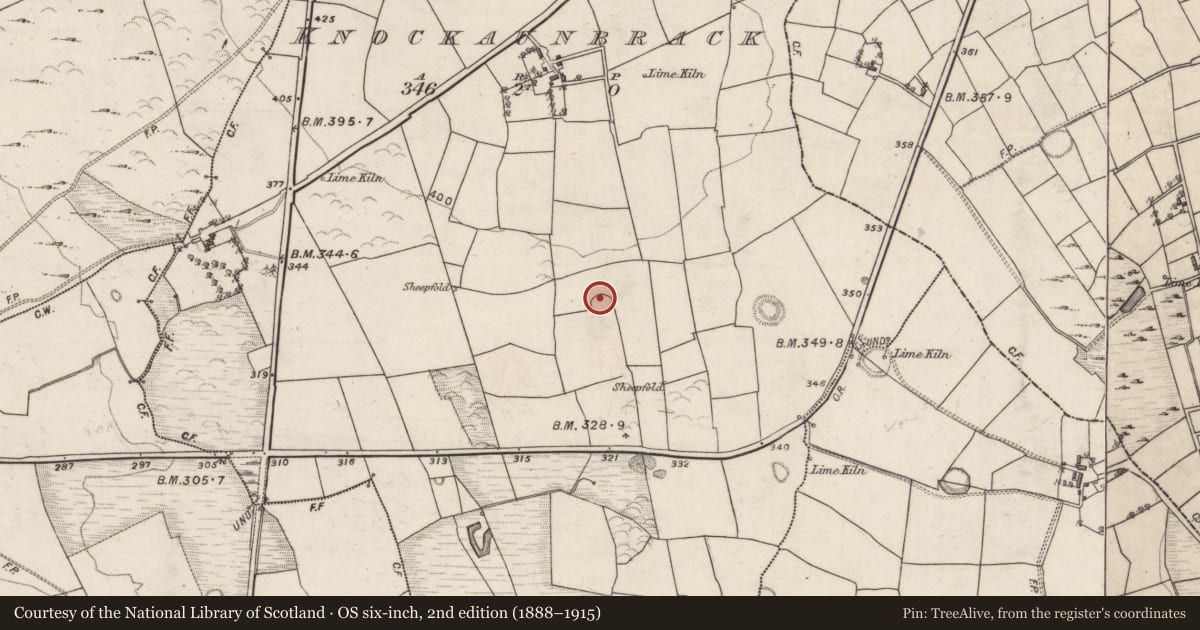 Ordnance Survey six-inch map, 2nd edition (1888–1915) covering the location of Ringfort - cashel, Knockaunbrack, County Galway, with a pin at the register's coordinates