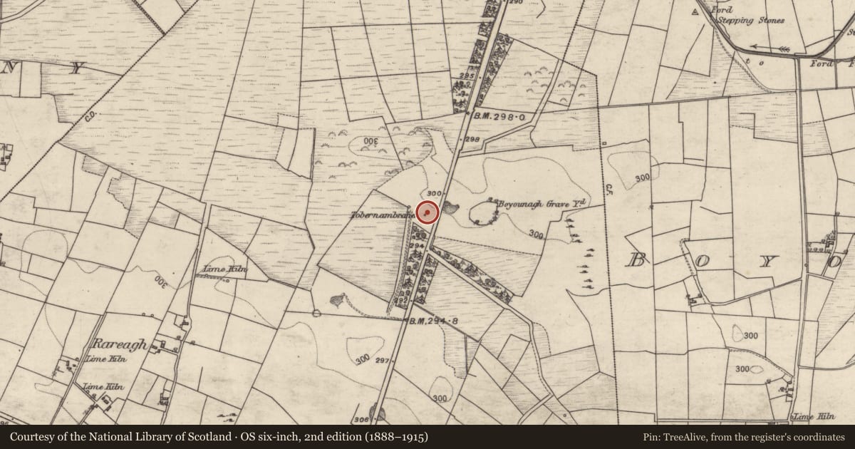 Ordnance Survey six-inch map, 2nd edition (1888–1915) covering the location of Ritual site - holy well, Cashel, County Galway, with a pin at the register's coordinates