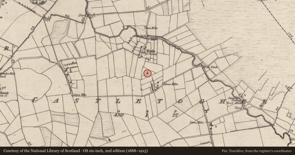 Ordnance Survey six-inch map, 2nd edition (1888–1915) covering the location of Enclosure, Castletogher, County Galway, with a pin at the register's coordinates