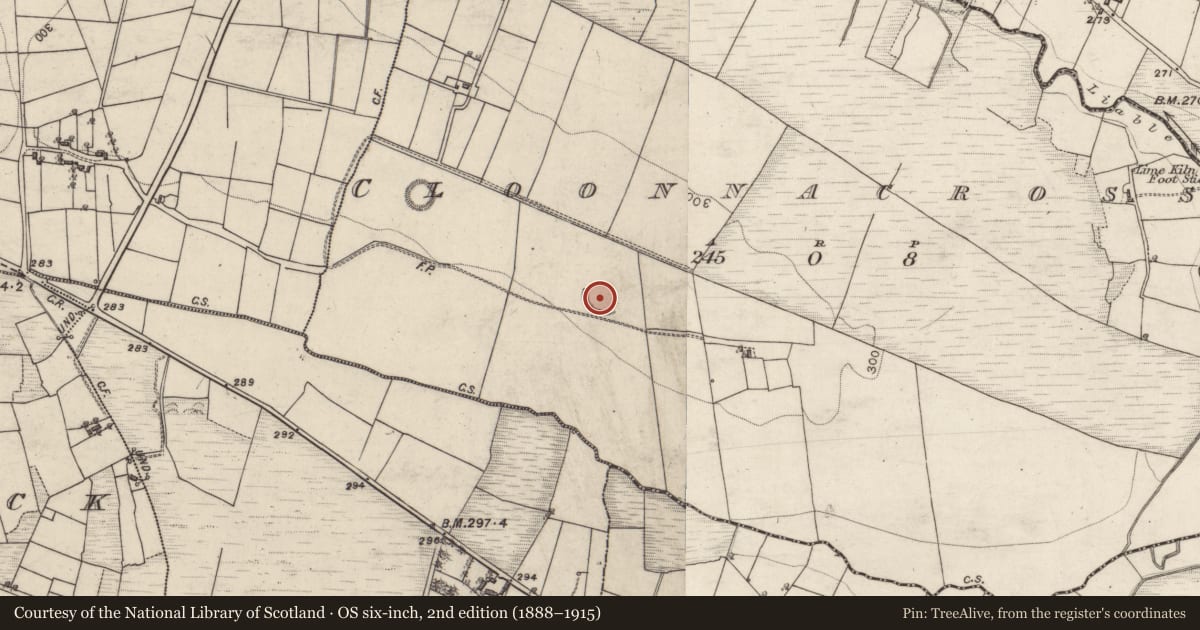 Ordnance Survey six-inch map, 2nd edition (1888–1915) covering the location of Ringfort - rath, Cloonnacross, County Galway, with a pin at the register's coordinates