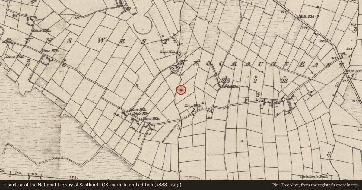 Ordnance Survey six-inch map, 2nd edition (1888–1915) covering the location of Quarry, Knockauns East, County Galway, with a pin at the register's coordinates