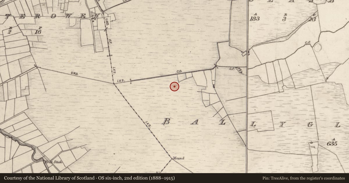 Ordnance Survey six-inch map, 2nd edition (1888–1915) covering the location of Road - gravel/stone trackway - peatland, Ballyglass South, County Galway, with a pin at the register's coordinates