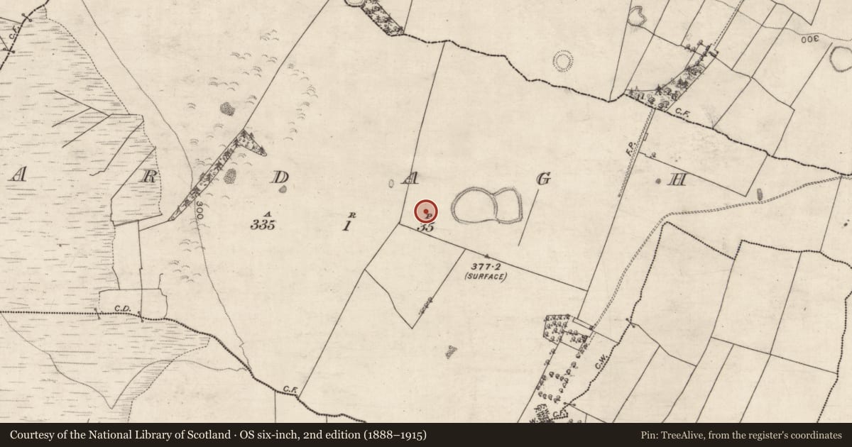 Ordnance Survey six-inch map, 2nd edition (1888–1915) covering the location of Children's burial ground, Ardagh, County Galway, with a pin at the register's coordinates