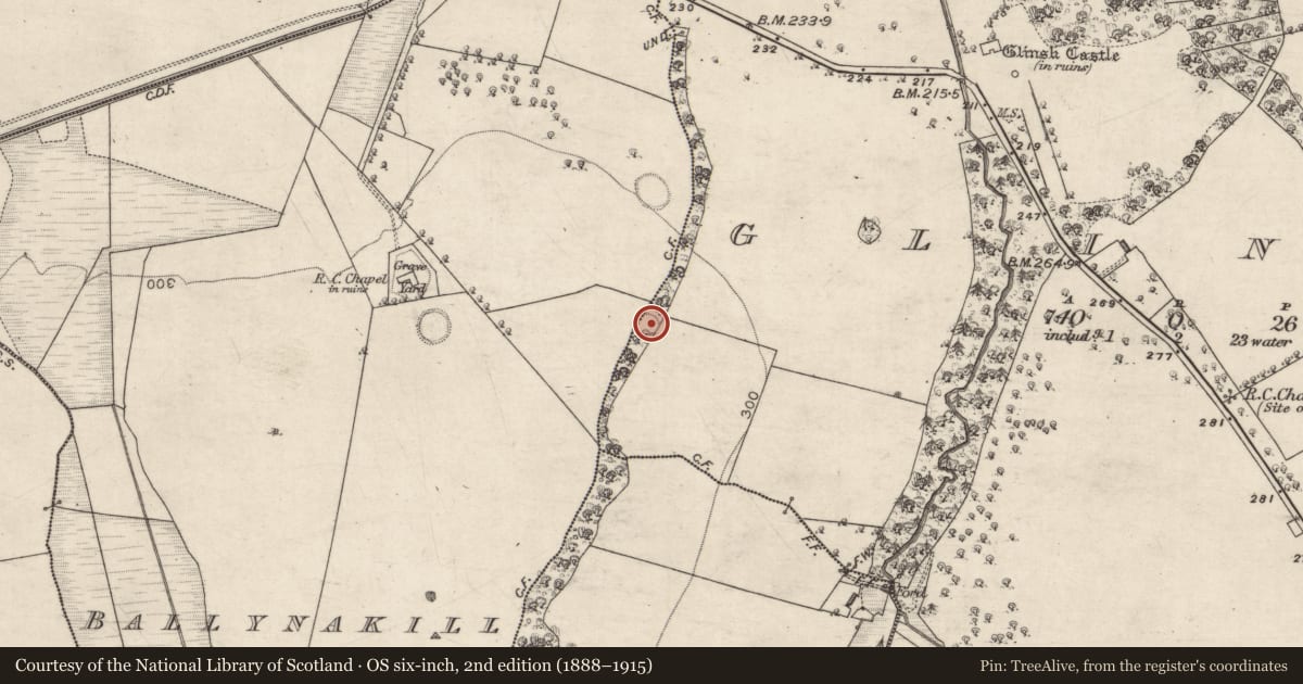 Ordnance Survey six-inch map, 2nd edition (1888–1915) covering the location of Enclosure, Ballynakill, Glinsk, County Galway, with a pin at the register's coordinates