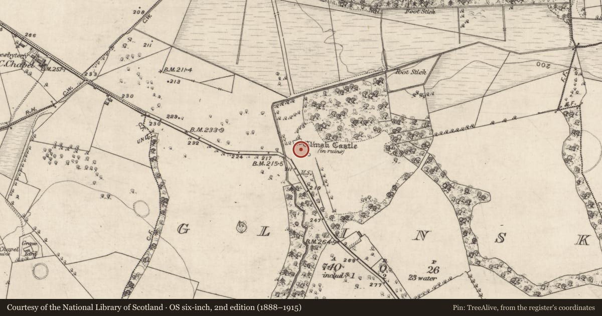 Ordnance Survey six-inch map, 2nd edition (1888–1915) covering the location of Bawn, Glinsk, County Galway, with a pin at the register's coordinates