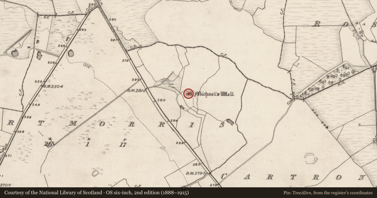 Ordnance Survey six-inch map, 2nd edition (1888–1915) covering the location of Ritual site - holy well, Gortmorris, County Galway, with a pin at the register's coordinates