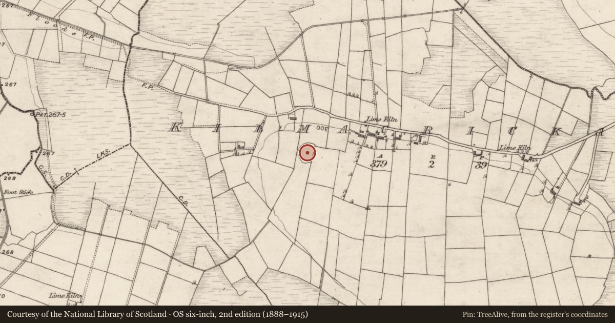 Ordnance Survey six-inch map, 2nd edition (1888–1915) covering the location of Enclosure, Kilmacrickard, County Galway, with a pin at the register's coordinates