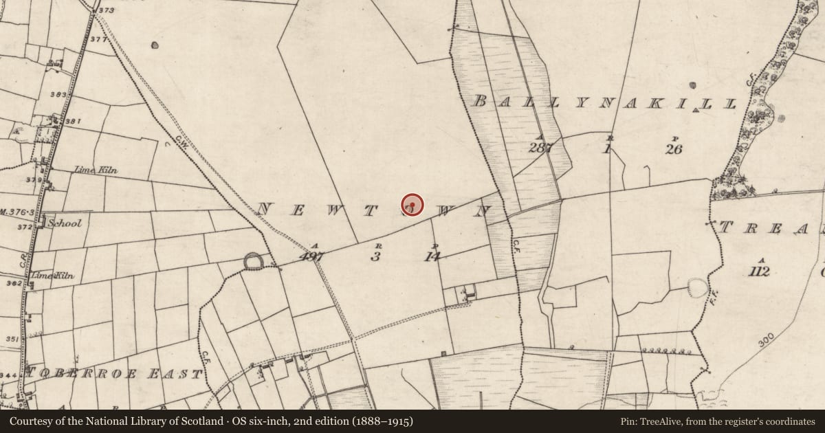 Ordnance Survey six-inch map, 2nd edition (1888–1915) covering the location of Enclosure, Newtown, County Galway, with a pin at the register's coordinates