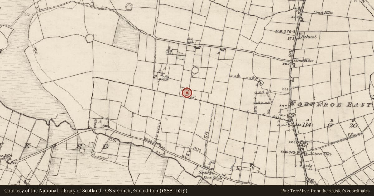 Ordnance Survey six-inch map, 2nd edition (1888–1915) covering the location of Ringfort - rath, Oughtagh, County Galway, with a pin at the register's coordinates