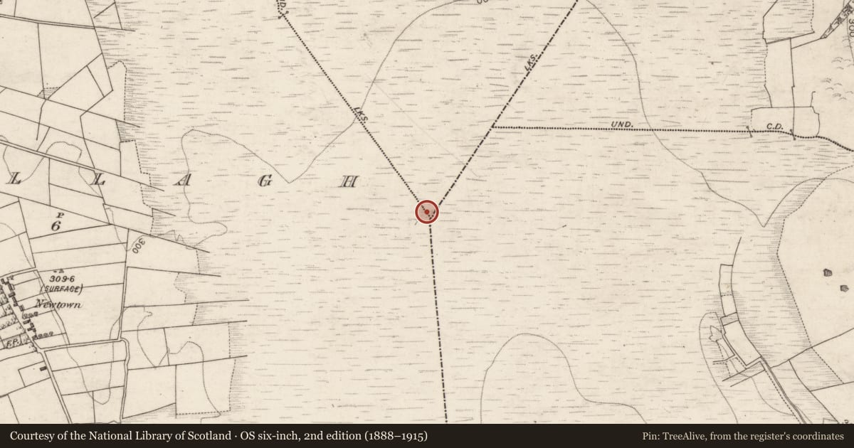 Ordnance Survey six-inch map, 2nd edition (1888–1915) covering the location of Boundary mound, County Galway, with a pin at the register's coordinates