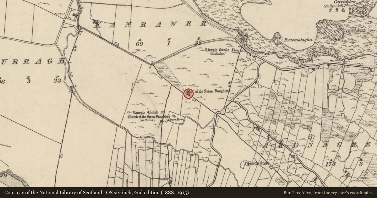 Ordnance Survey six-inch map, 2nd edition (1888–1915) covering the location of Ritual site - holy well, Kanrawer, County Galway, with a pin at the register's coordinates