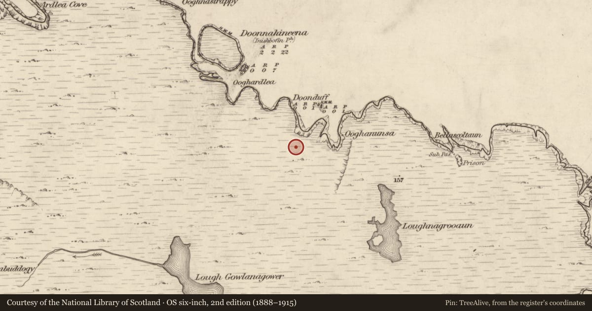 Ordnance Survey six-inch map, 2nd edition (1888–1915) covering the location of House - indeterminate date, Cloonamore, County Galway, with a pin at the register's coordinates