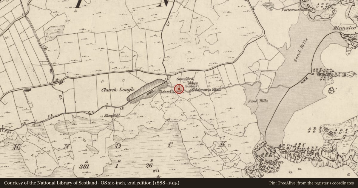 Ordnance Survey six-inch map, 2nd edition (1888–1915) covering the location of Ritual site - holy well, Knock (Inishbofin Par.), County Galway, with a pin at the register's coordinates