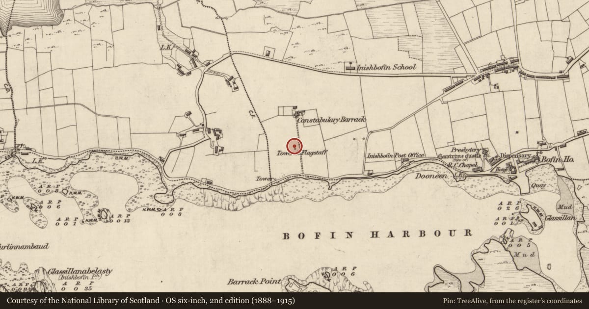 Ordnance Survey six-inch map, 2nd edition (1888–1915) covering the location of Beacon, Middlequarter, County Galway, with a pin at the register's coordinates