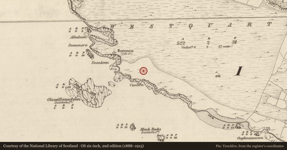 Ordnance Survey six-inch map, 2nd edition (1888–1915) covering the location of Earthwork, Westquarter, County Galway, with a pin at the register's coordinates