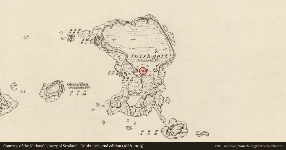 Ordnance Survey six-inch map, 2nd edition (1888–1915) covering the location of House - indeterminate date, Inishgort, County Galway, with a pin at the register's coordinates