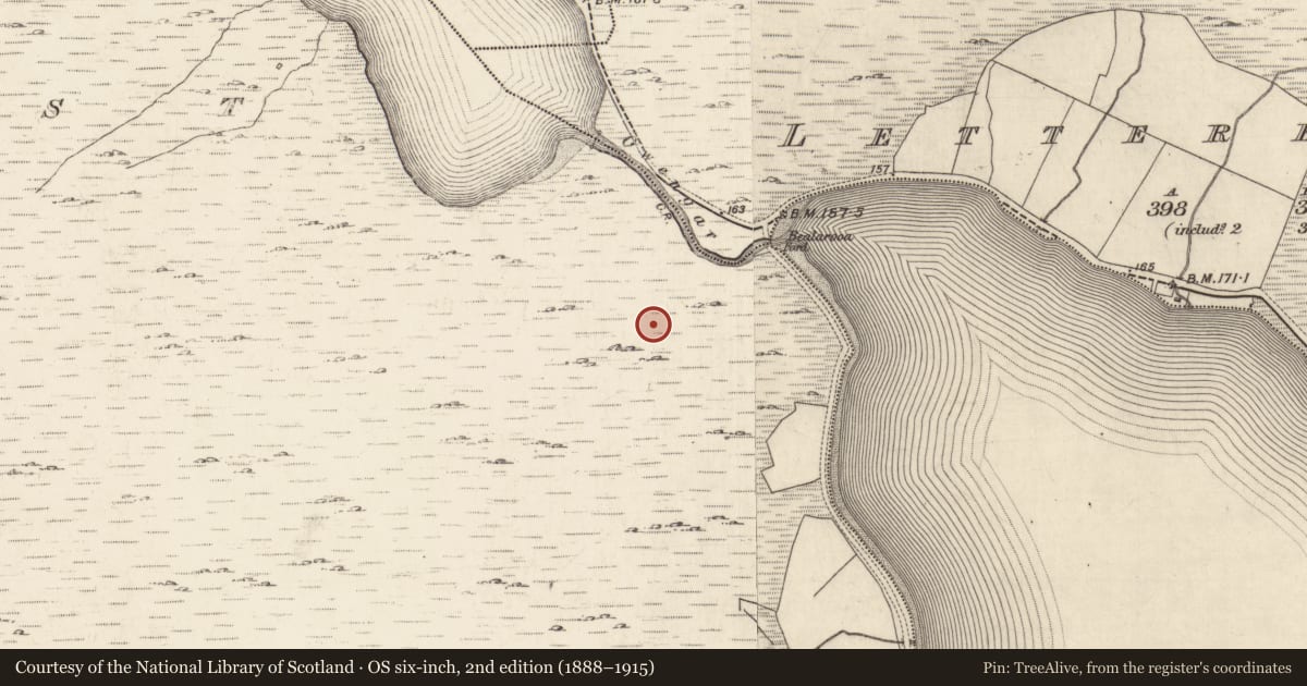 Ordnance Survey six-inch map, 2nd edition (1888–1915) covering the location of Hut site, Lettergesh East, County Galway, with a pin at the register's coordinates