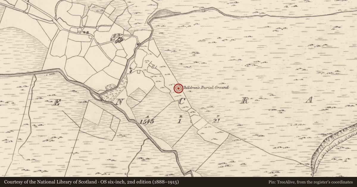 Ordnance Survey six-inch map, 2nd edition (1888–1915) covering the location of Children's burial ground, Glencraff, County Galway, with a pin at the register's coordinates