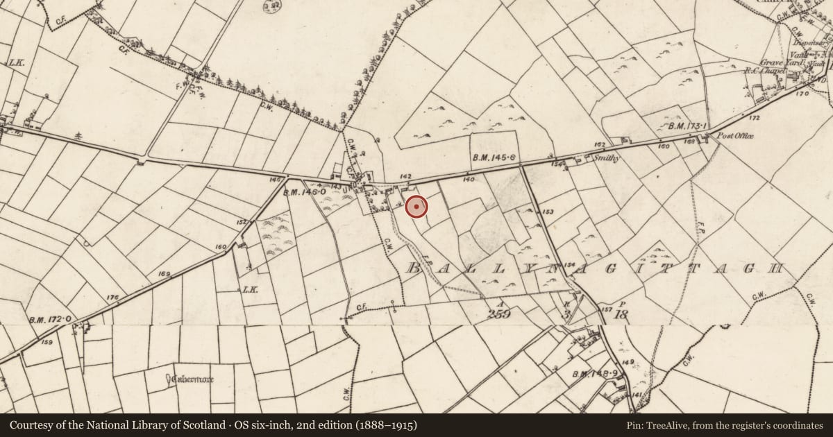 Ordnance Survey six-inch map, 2nd edition (1888–1915) covering the location of Barrow - unclassified, Ballynagittagh, County Galway, with a pin at the register's coordinates