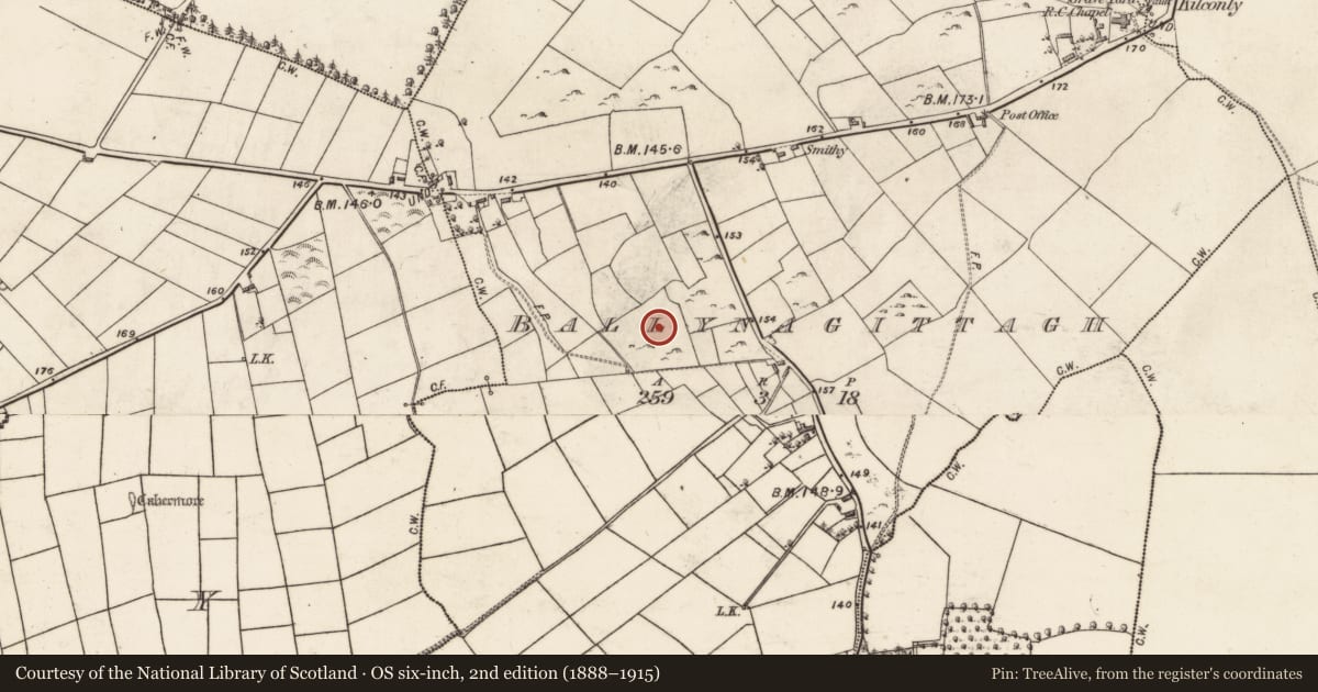 Ordnance Survey six-inch map, 2nd edition (1888–1915) covering the location of Enclosure, Ballynagittagh, County Galway, with a pin at the register's coordinates