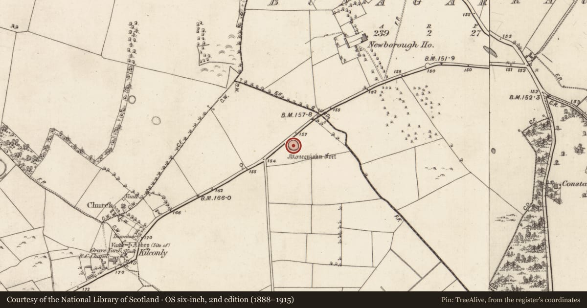 Ordnance Survey six-inch map, 2nd edition (1888–1915) covering the location of Barrow - ring-barrow, Beagh, County Galway, with a pin at the register's coordinates