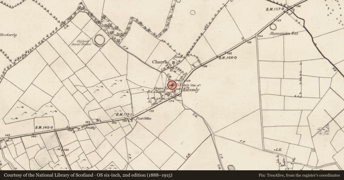 Ordnance Survey six-inch map, 2nd edition (1888–1915) covering the location of Graveyard, Beagh, County Galway, with a pin at the register's coordinates