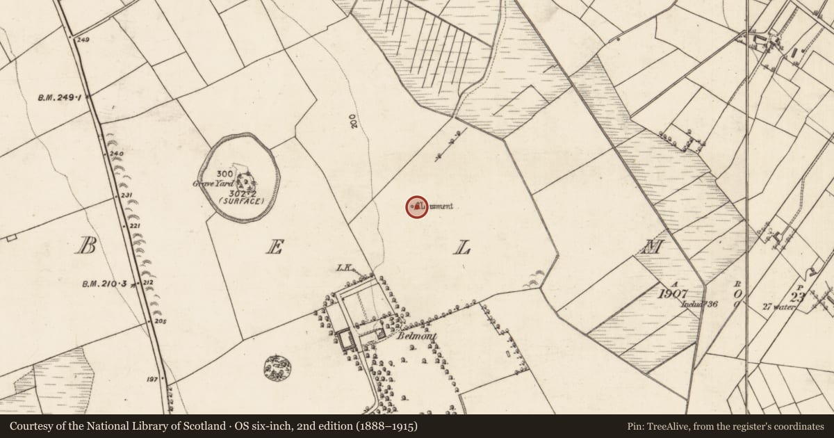 Ordnance Survey six-inch map, 2nd edition (1888–1915) covering the location of Mound, Belmont, County Galway, with a pin at the register's coordinates