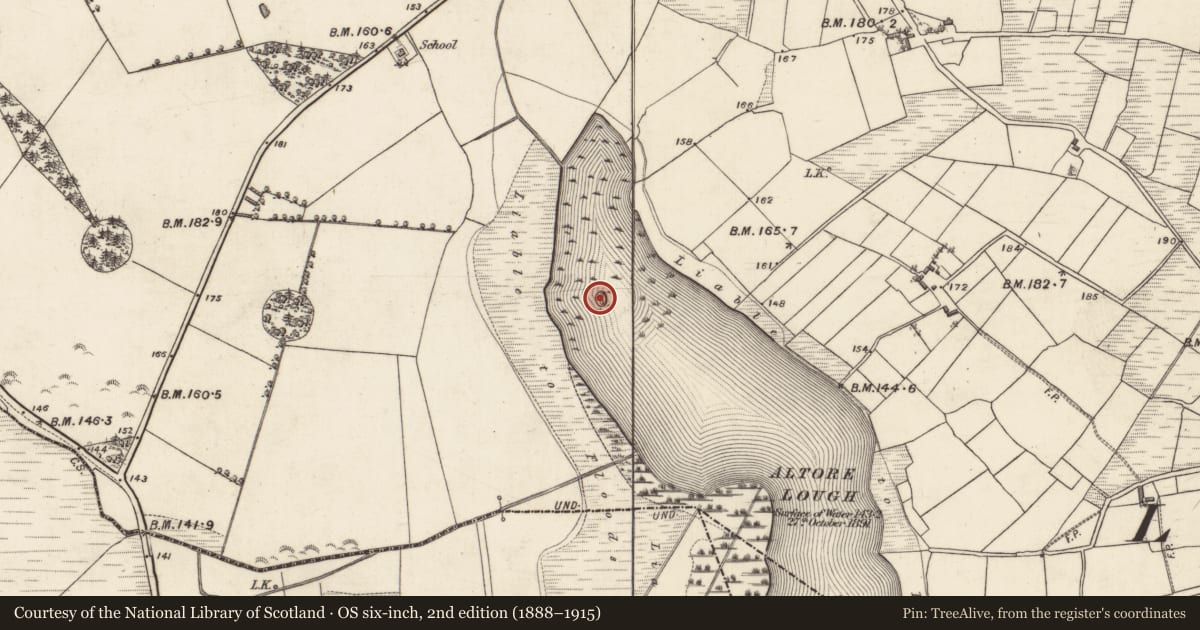 Ordnance Survey six-inch map, 2nd edition (1888–1915) covering the location of Crannog, Belmont, County Galway, with a pin at the register's coordinates