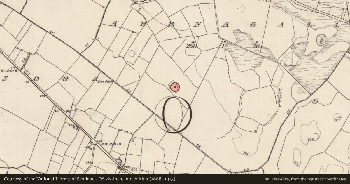Ordnance Survey six-inch map, 2nd edition (1888–1915) covering the location of Ringfort - rath, Ardnagall, County Galway, with a pin at the register's coordinates