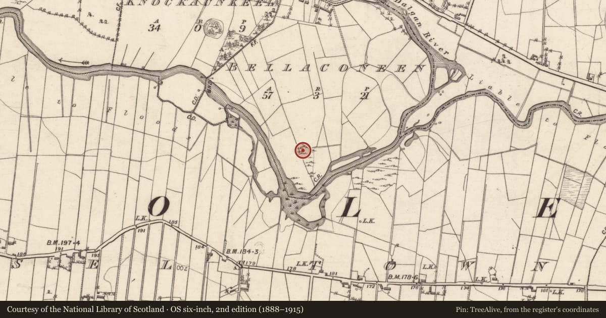 Ordnance Survey six-inch map, 2nd edition (1888–1915) covering the location of Enclosure, Bellaconeen, County Galway, with a pin at the register's coordinates
