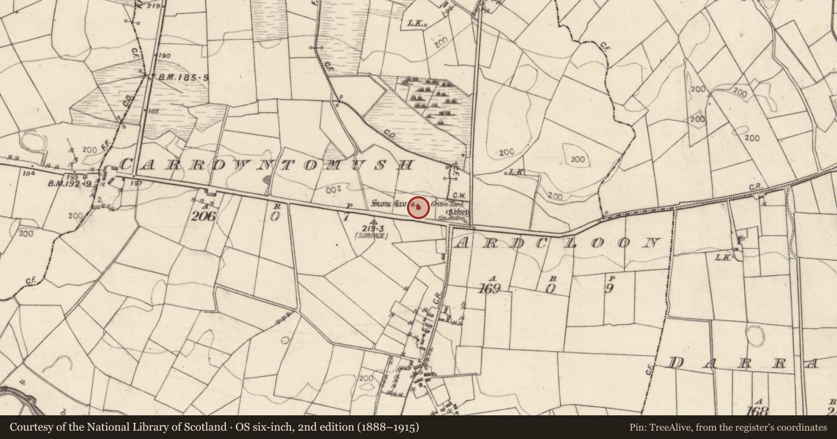 Ordnance Survey six-inch map, 2nd edition (1888–1915) covering the location of Cross - High cross, Carrowntomush, County Galway, with a pin at the register's coordinates