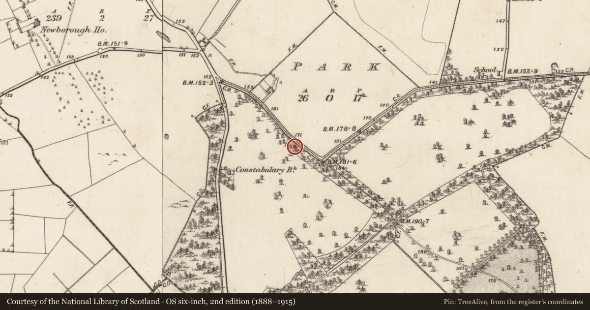 Ordnance Survey six-inch map, 2nd edition (1888–1915) covering the location of Designed landscape feature, Castlegrove West, County Galway, with a pin at the register's coordinates