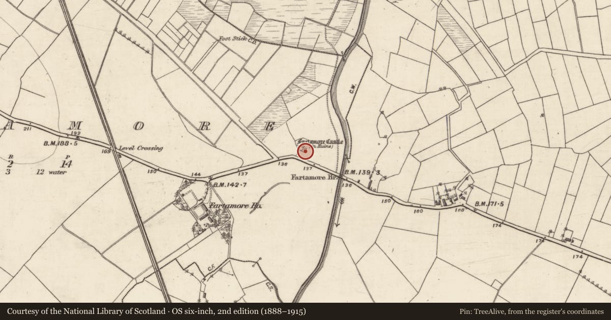 Ordnance Survey six-inch map, 2nd edition (1888–1915) covering the location of Castle - tower house, Fartamore, County Galway, with a pin at the register's coordinates