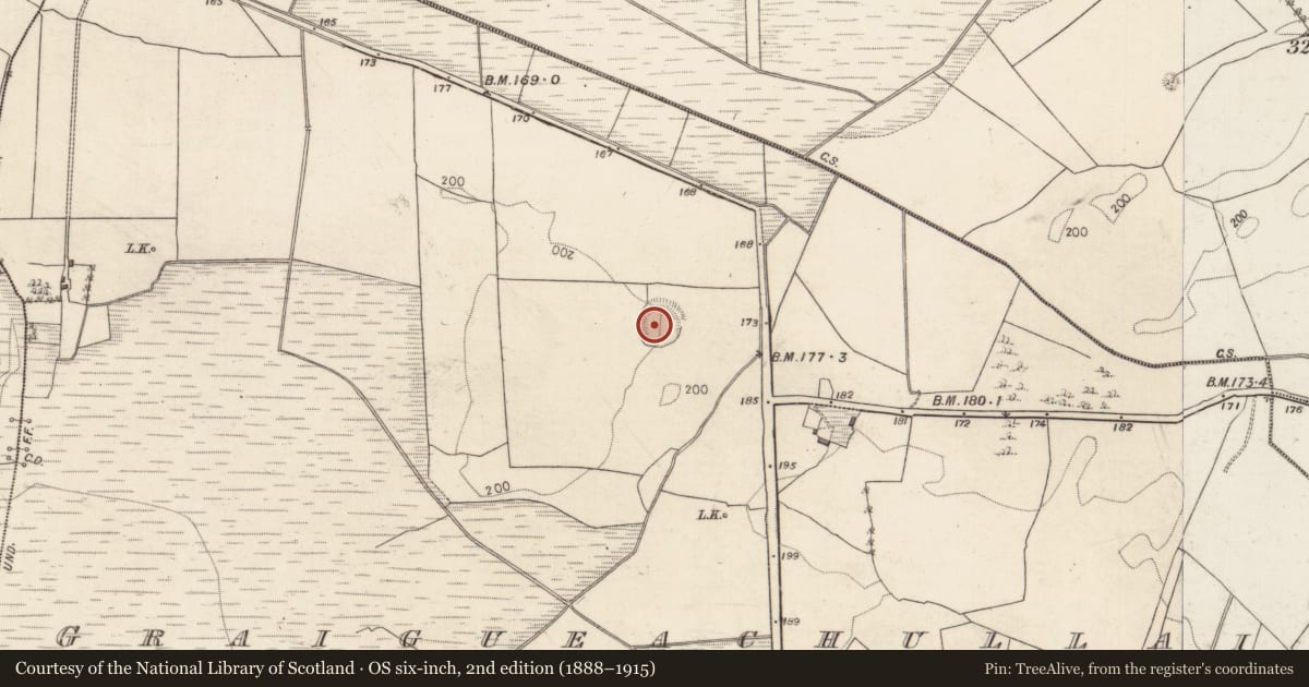 Ordnance Survey six-inch map, 2nd edition (1888–1915) covering the location of Ringfort - rath, Graigueachullaire, County Galway, with a pin at the register's coordinates