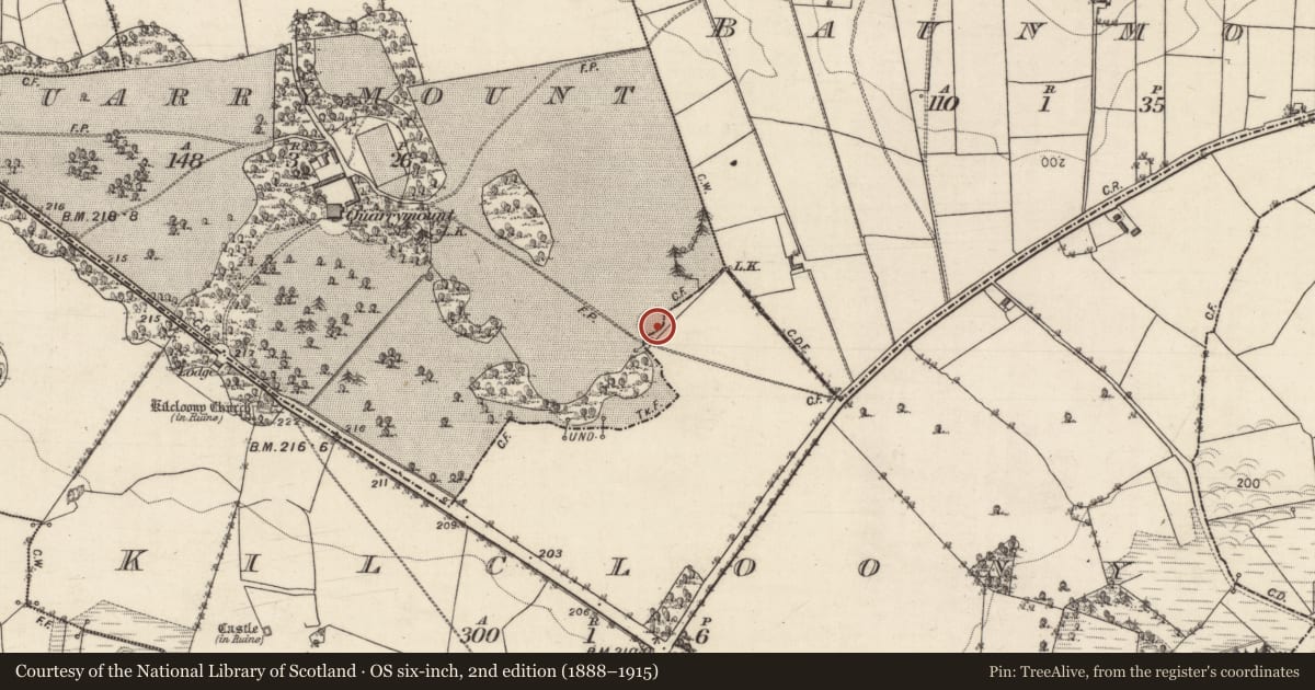 Ordnance Survey six-inch map, 2nd edition (1888–1915) covering the location of Enclosure, Kilcloony, Quarrymount, County Galway, with a pin at the register's coordinates